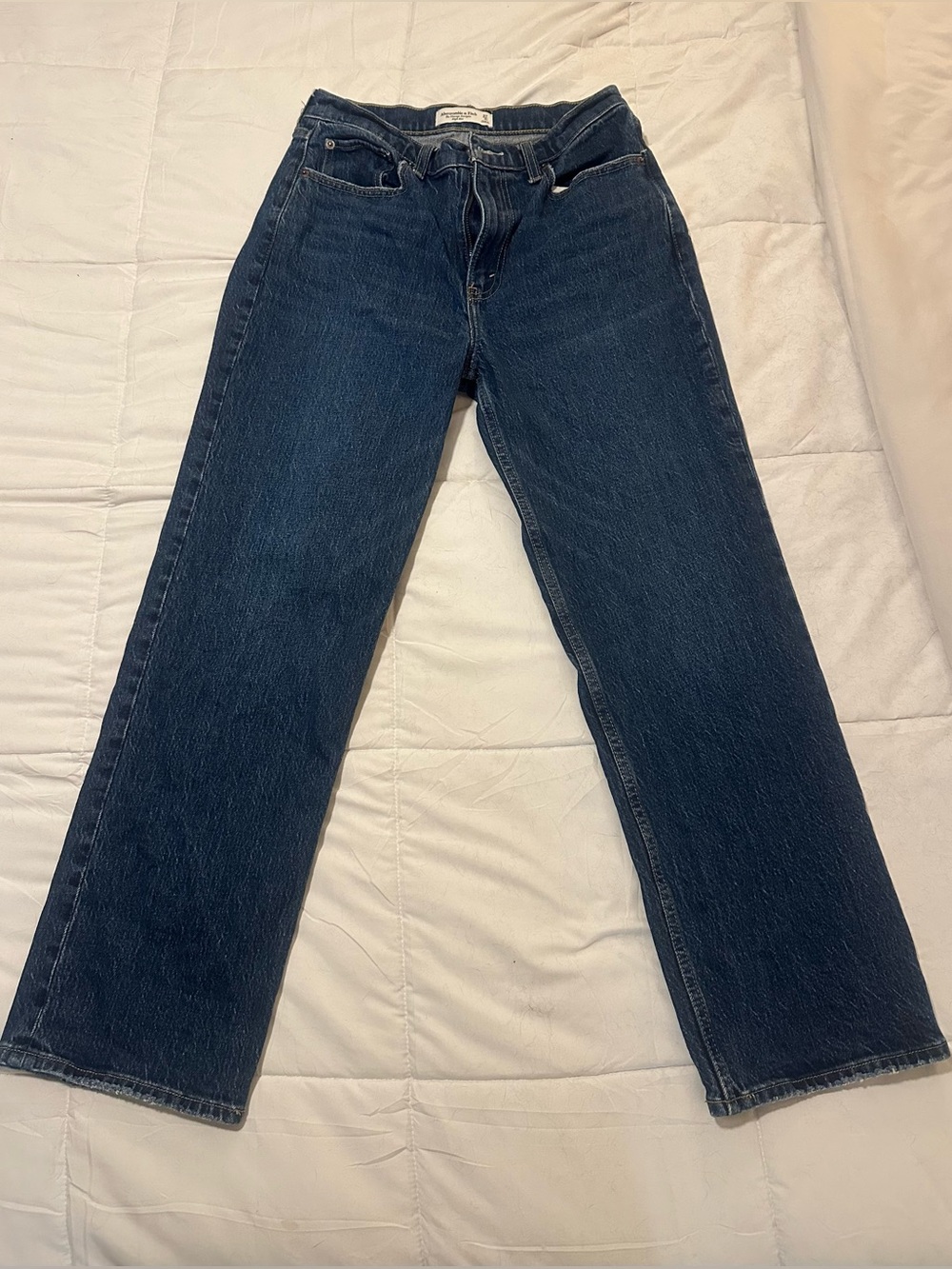 Abercrombie & Fitch Dark Blue High-Rise Straight Crop Jeans
